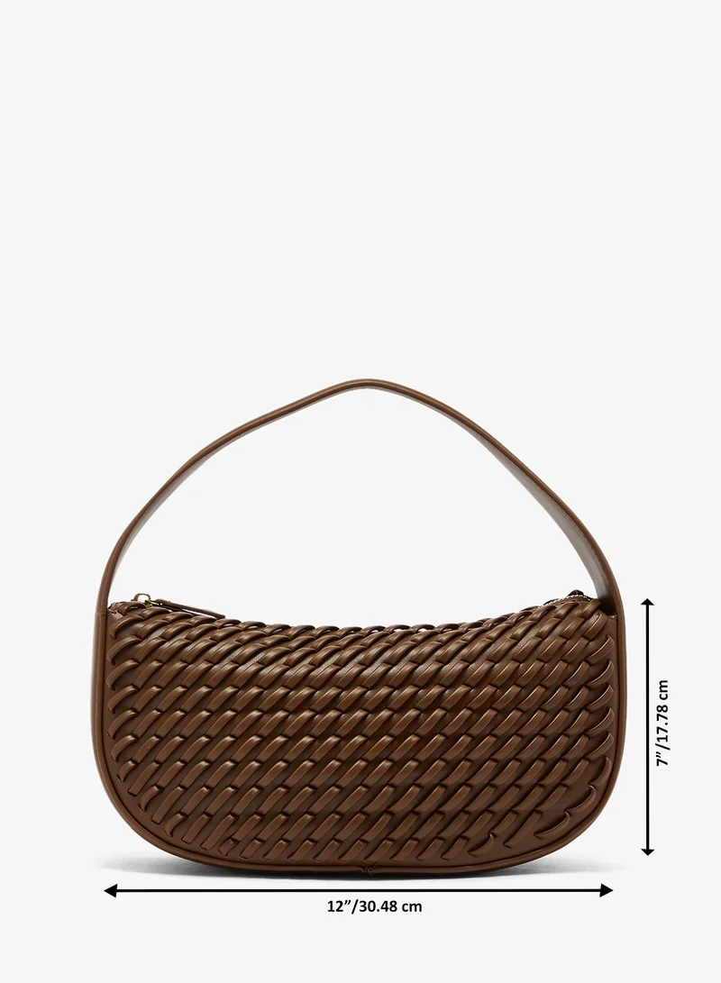 Ella Brown Woven Textured Detail Shoulder Bag for Women | Best Price UAE